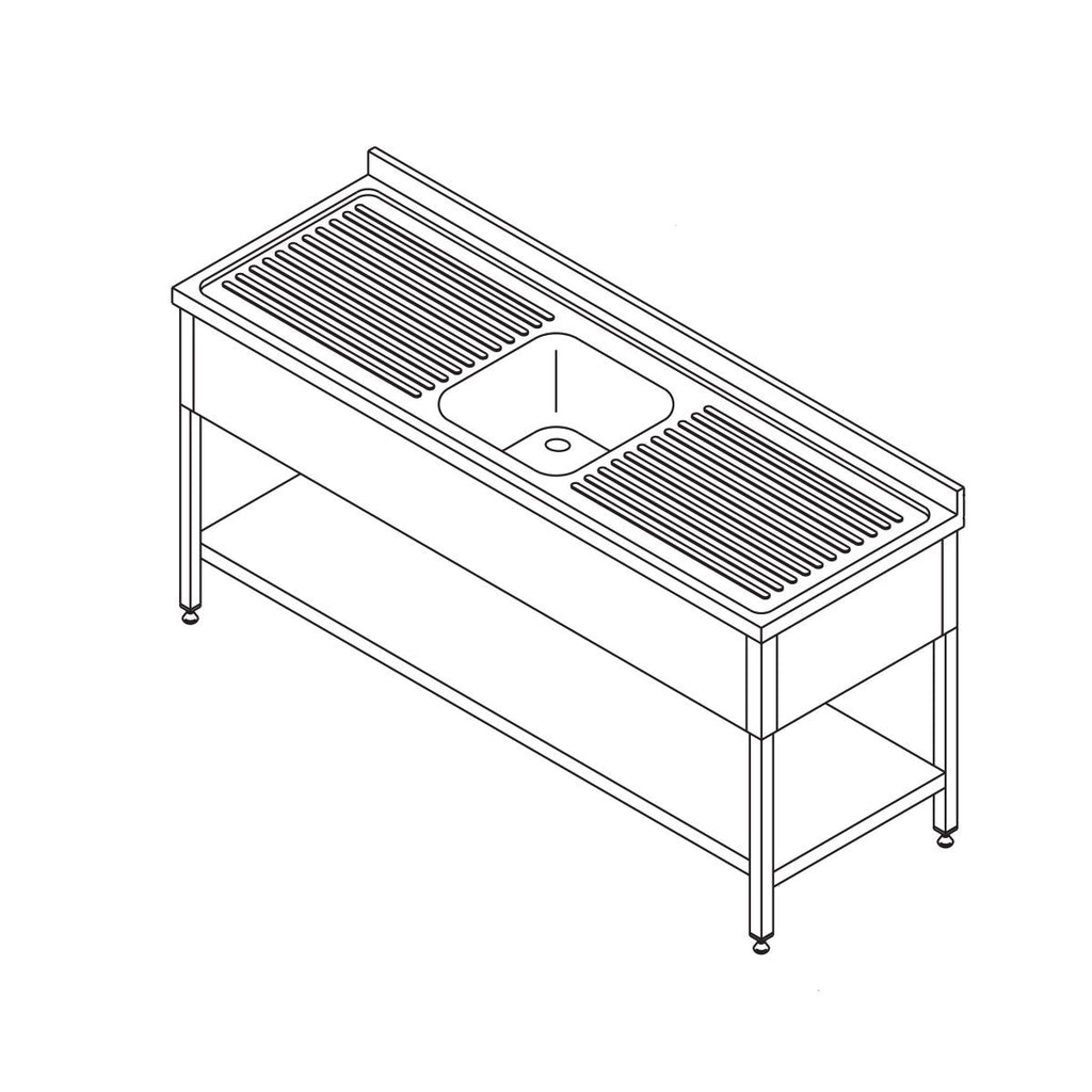 Opvaskemaskine bord - 140 x 70 cm - med vask og Backsplash - inkl. Opbevaring Hylde