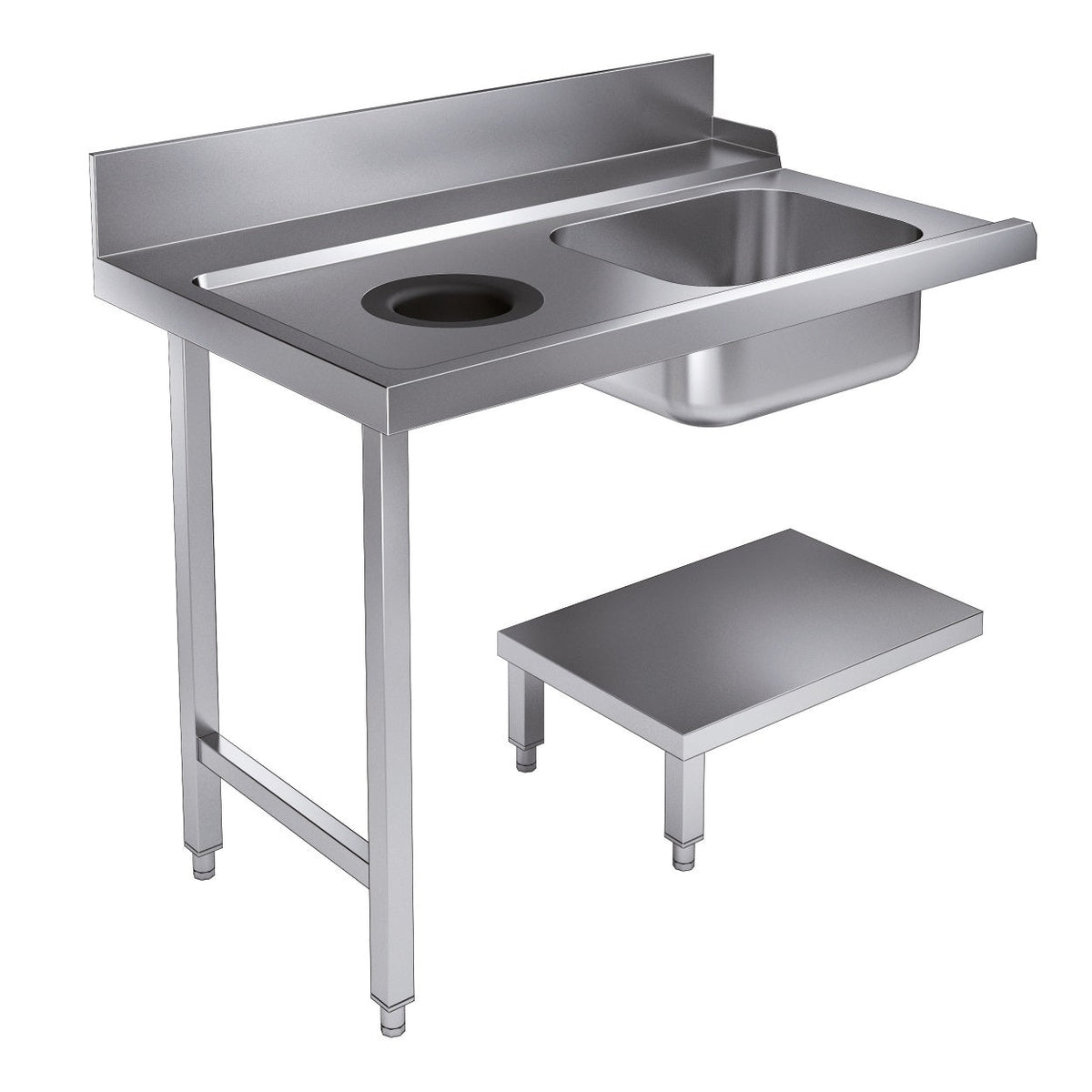 Indløbsbord med affaldshul - bundhylde - venstre - 1200 mm - til 7280.0045 / 7280.0046