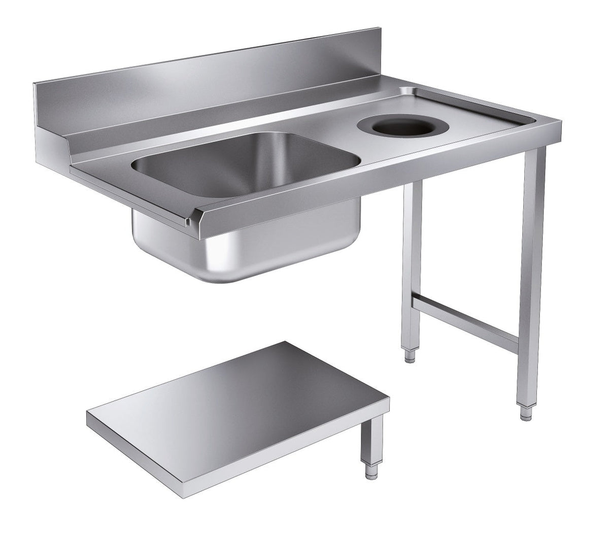 Indløbsbord med affaldshul - bundhylde - højre - 1200 mm - til 7280.0045 / 7280.0046