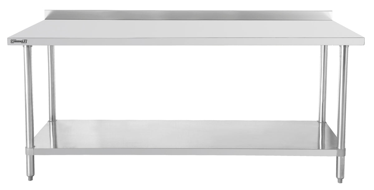 Arbejdsbord i rustfrit stål 700 med bagplade og hylde 600 mm