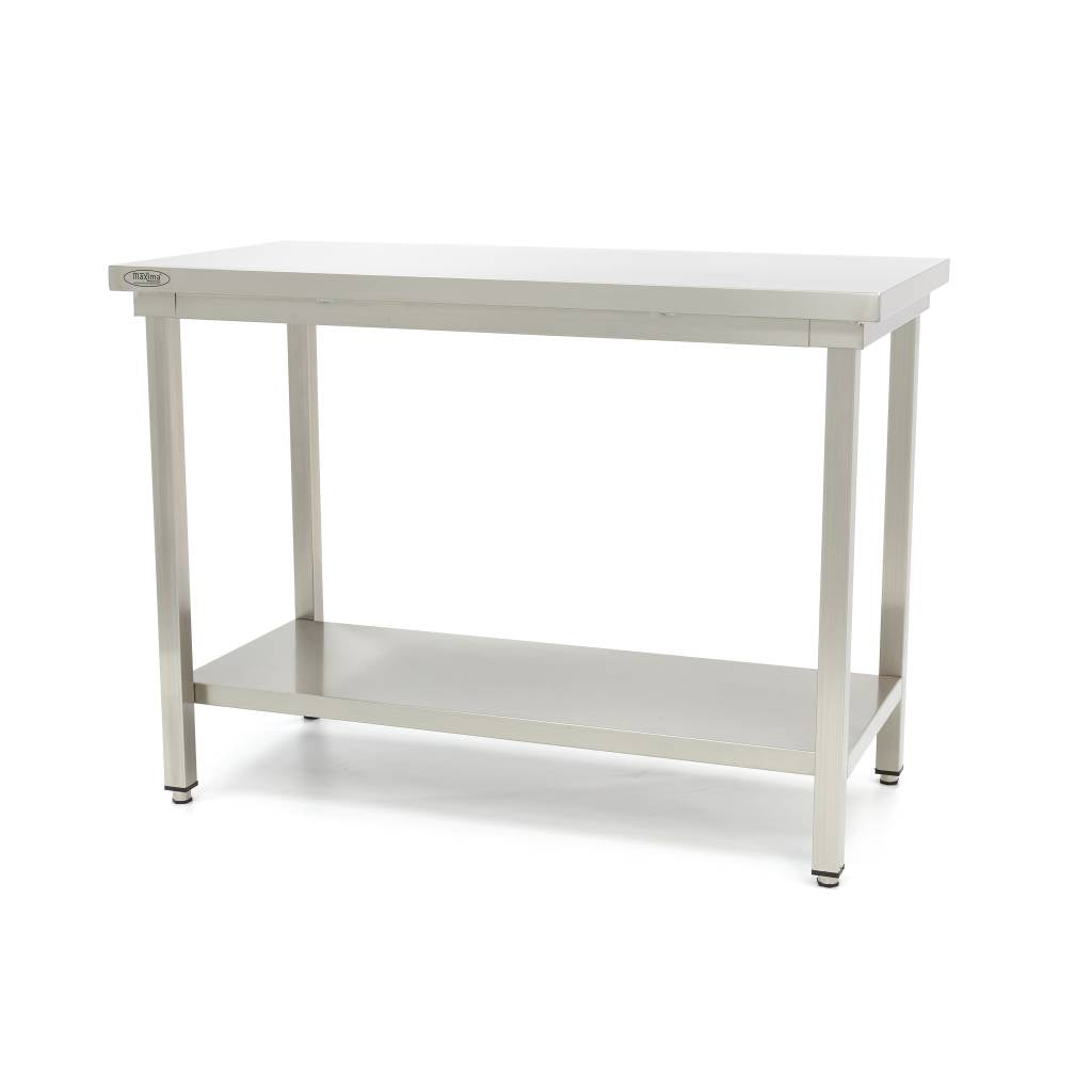 Rustfrit stål bord - 200 x 60 cm - Justerbar højde - med opbevaring Hylde