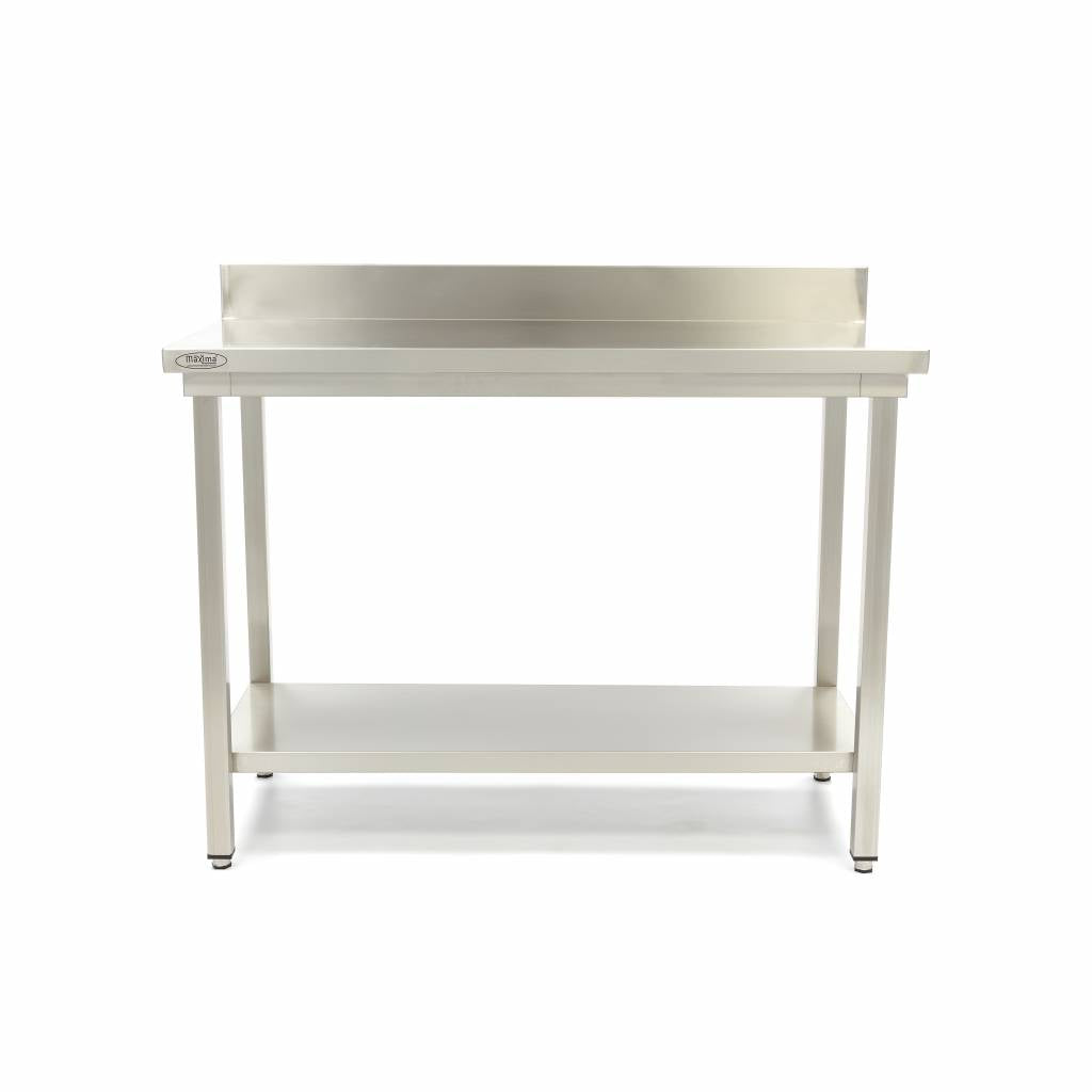 Rustfrit stål bord - 80 x 60 cm - Justerbar højde - med backsplash og opbevaring Hylde