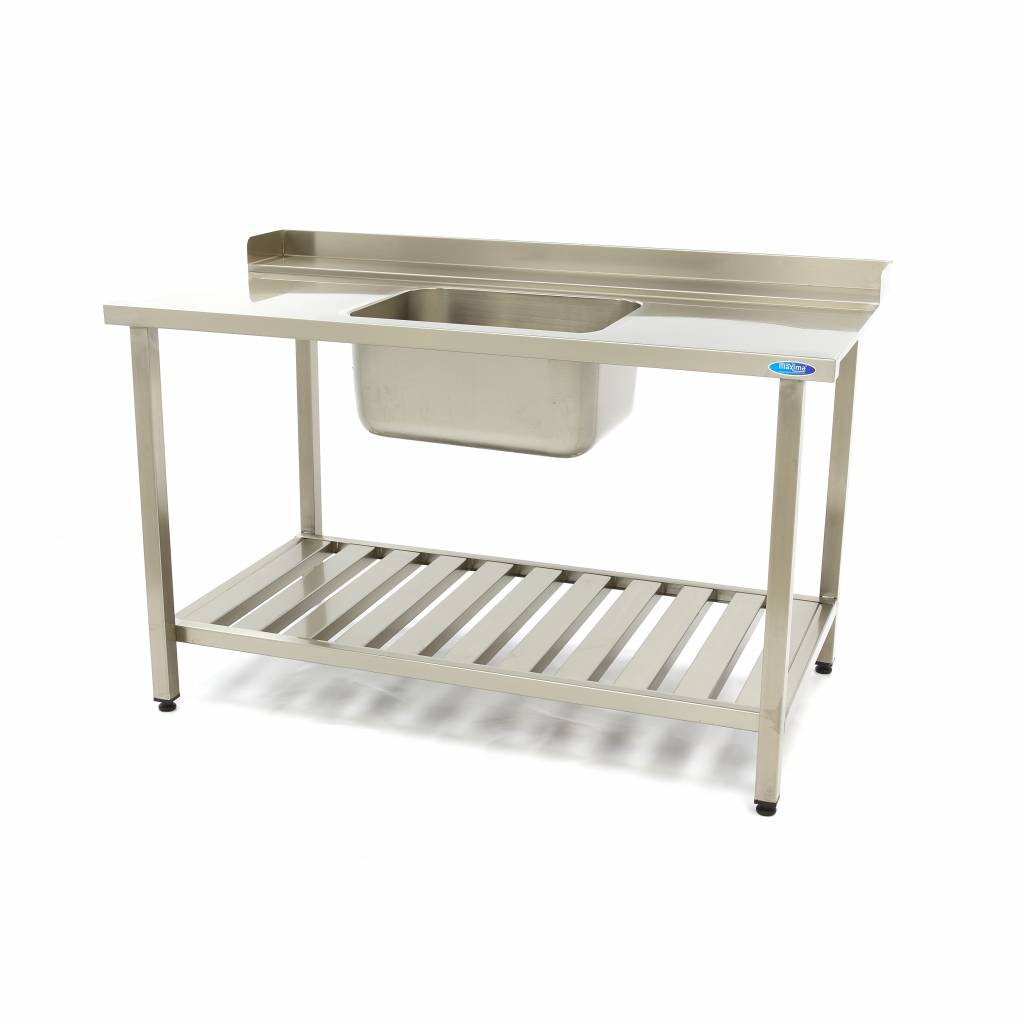 Opvaskemaskine bord - 140 x 75cm - Højre - med vask og Backsplash - inkl. Opbevaring Hylde