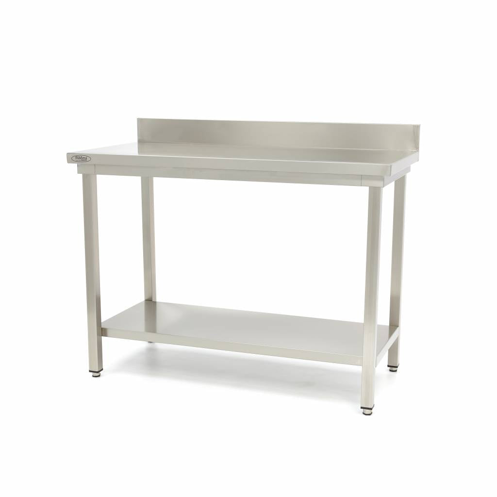 Rustfrit stål bord - 60 x 60 cm - Justerbar højde - med backsplash og opbevaring Hylde